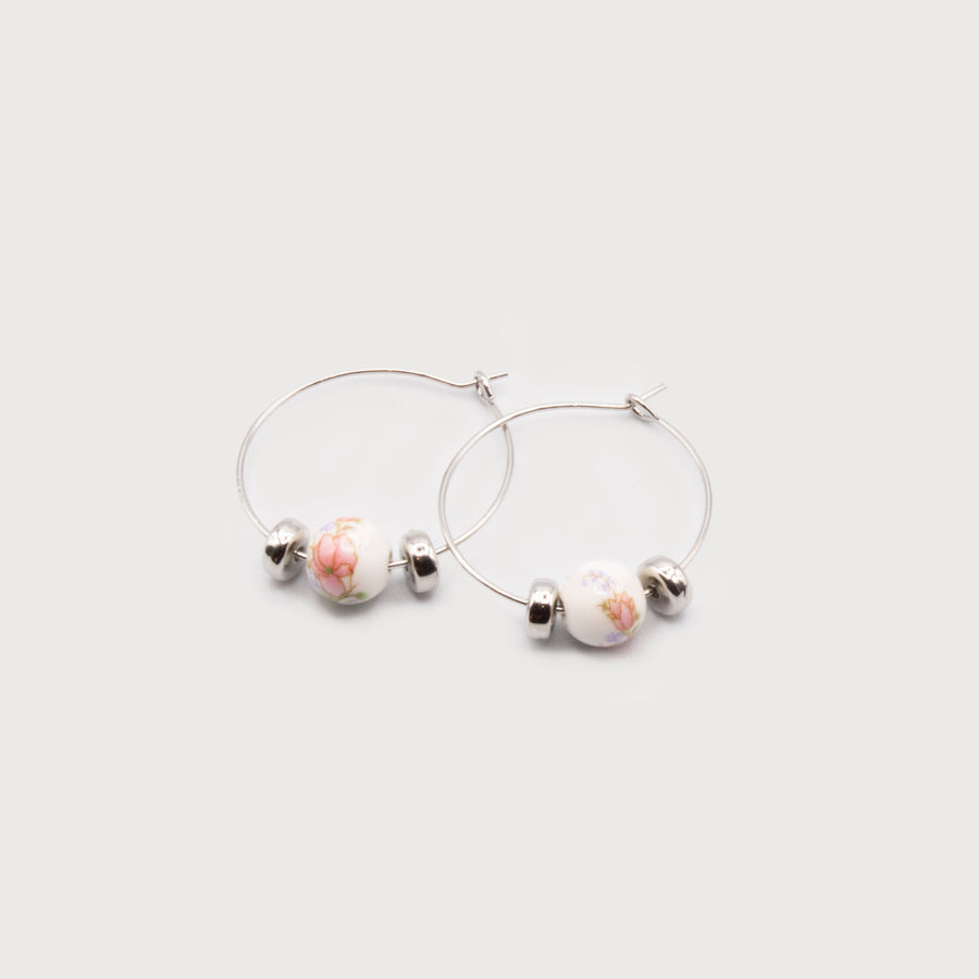 DELICATE HOOPS WITH SMALL CERAMIC AND METAL BALLS 2626-PNK-S