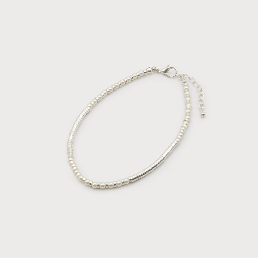 ANKLET WITH SMALL METAL PELLETS AND PEARLS 5007-SLV