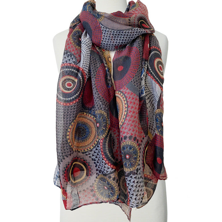 ÉCHARPE LÉGÈRE IMPRIMÉE RONDS - NOIR ET MULTI | LIGHTWEIGHT ROUND PRINT SCARF - BLACK & MULTI