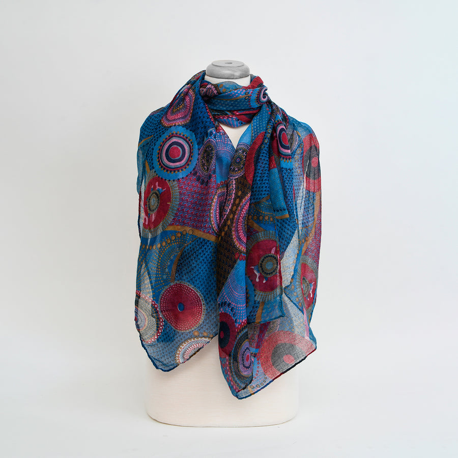 ÉCHARPE LÉGÈRE IMPRIMÉE RONDS - MULTI BLEUS | LIGHTWEIGHT ROUND PRINT SCARF - MIX BLUES