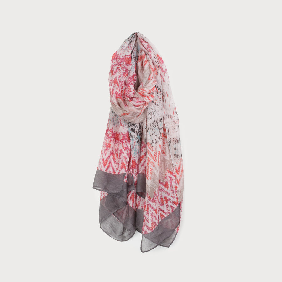 LIGHTWEIGHT SCARF WITH ABSTRACT AND COLORFUL PRINT 6142-BOR