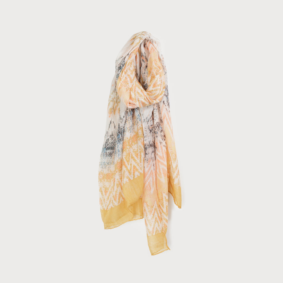 LIGHTWEIGHT SCARF WITH ABSTRACT AND COLORFUL PRINT 6142-YEL