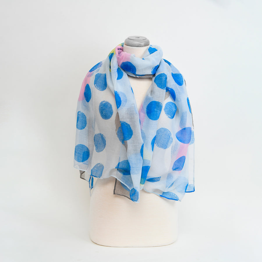 FOULARD LEGER IMPRIMÉ POIS MULTI - BLEU  | LIGHTWEIGHT PRINTED MULTI DOTS SCARF - BLUE