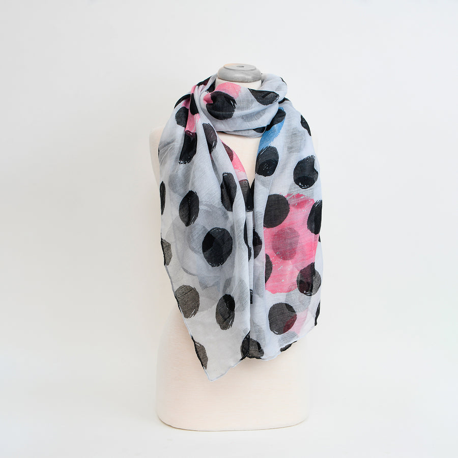 FOULARD LEGER IMPRIMÉ POIS MULTI - NOIR | LIGHTWEIGHT PRINTED MULTI DOTS SCARF - BLACK