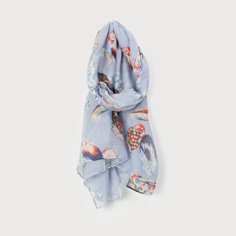 LIGHTWEIGHT FEATHER PRINT SCARF 6150-GRY