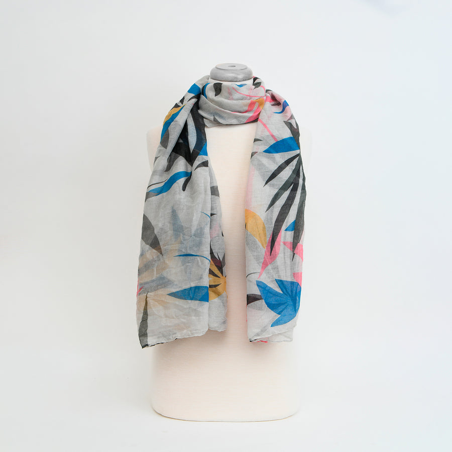 FOULARD LÉGER IMPRIMÉ FEUILLAGE - GRIS | LIGHTWEIGHT FOLIAGE PRINTED SCARF - GREY