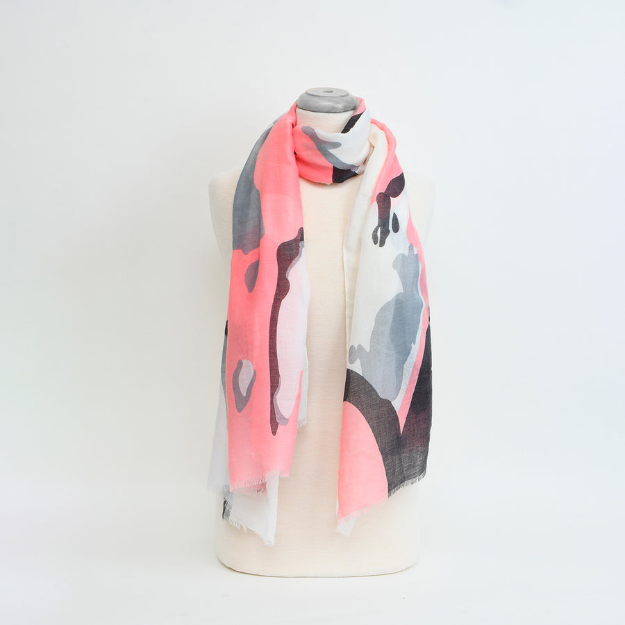 FOULARD LÉGER  IMPRIMÉ GÉO ABSTRAIT - ROSE | LIGHTWEIGHT ABSTRACT GEO PRINTED SCARF - PINK