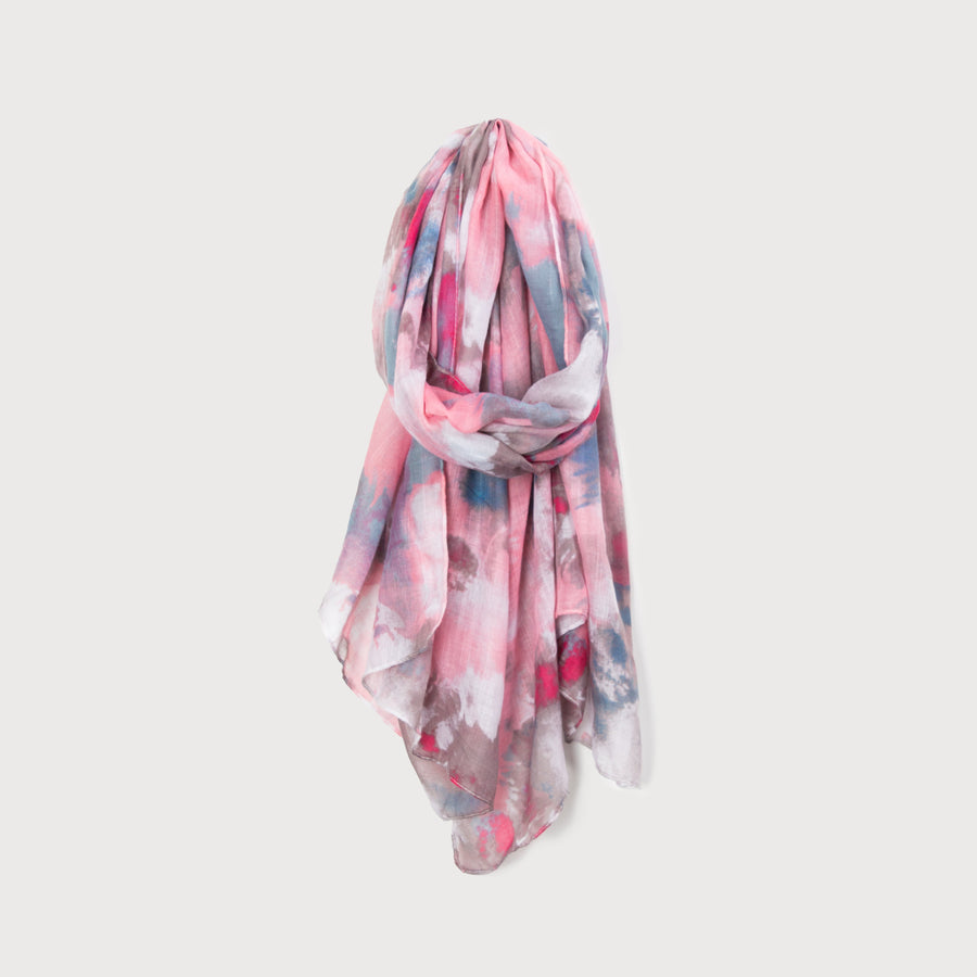 PRINTED SCARF WITH ABSTRACT BRUSHSTROKES 6173-PNK