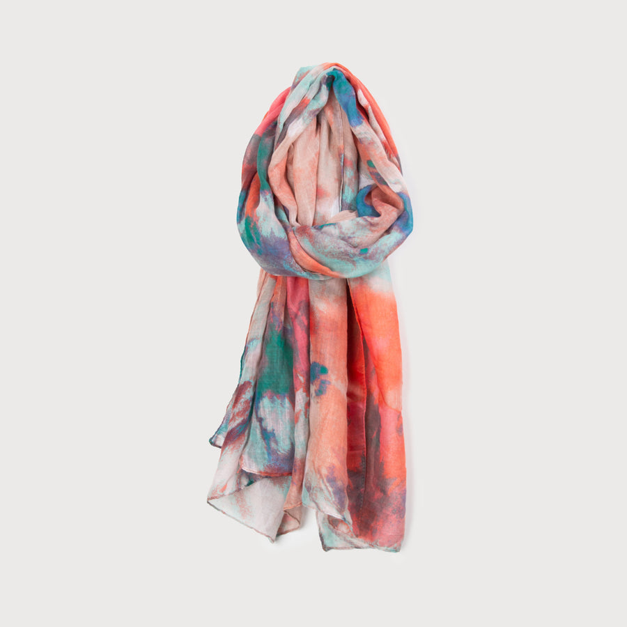 PRINTED SCARF WITH ABSTRACT BRUSHSTROKES 6173-TRQ