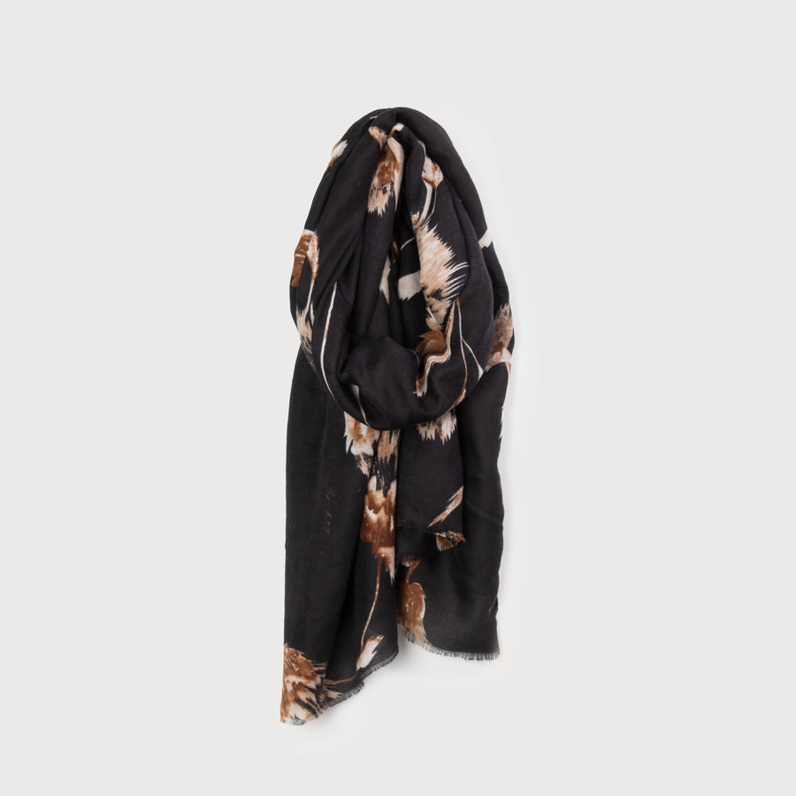 FLORAL TAPESTRY PRINT SCARF WITH SPARKLY ACCENTS 6175-BLK