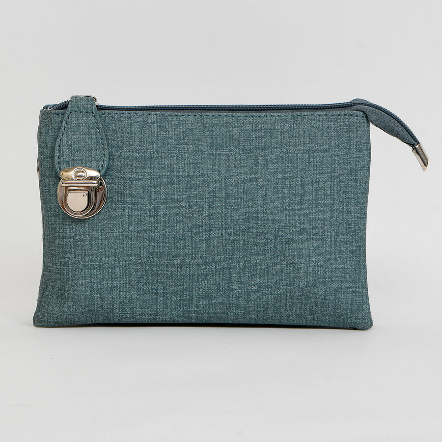 SAC SOUPLE MULTI POCHETTES ET GANSE AJUST ET DRAGONNE AMOVIBLE-IMITATION CUIR TEXTURÉ - BLEU | XBODY BAG W/MULTI POCKETS & REMOVABLE ADJ. STRAP & WRISTLET-IMITATION TEXTURED LEATHER - BLUE