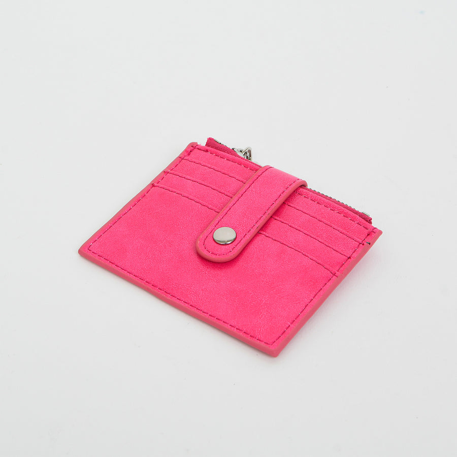 ÉTUI AVEC PORTE CARTES ET PORTE MONNAIE - IMITATION CUIR - FUSHIA | SMALL CASE WITH CARD HOLDER INSERTS AND ZIP COIN POCKET - IMITATION LEATHER - FUSHIA