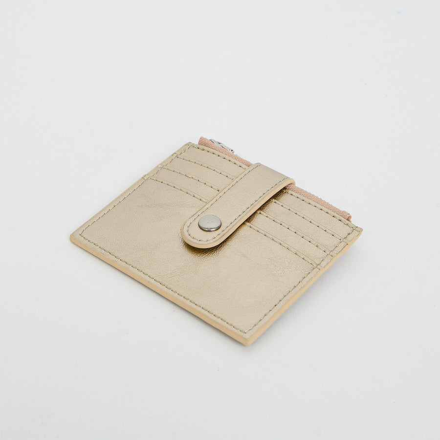ÉTUI AVEC PORTE CARTES ET PORTE MONNAIE - IMITATION CUIR - OR | SMALL CASE WITH CARD HOLDER INSERTS AND ZIP COIN POCKET - IMITATION LEATHER - GOLD
