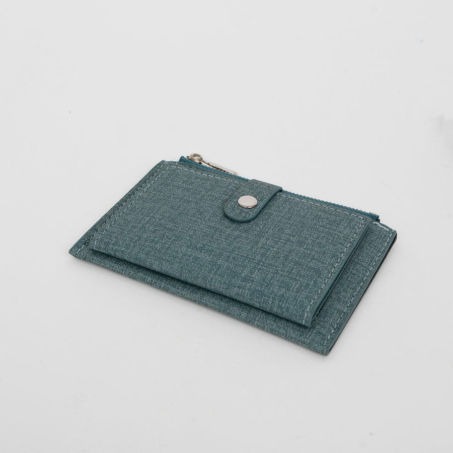 PORTEFEUILLE AVEC PORTE CARTES ET PORTE MONNAIE - IMITATION CUIR - BLEU | SMALL WALLET WITH CARD HOLDER INSERTS AND ZIP COIN POCKET - IMITATION LEATHER - BLUE