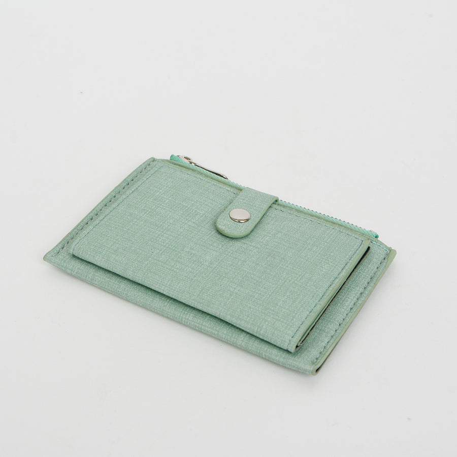 PORTEFEUILLE AVEC PORTE CARTES ET PORTE MONNAIE - IMITATION CUIR - VERT PÂLE | SMALL WALLET WITH CARD HOLDER INSERTS AND ZIP COIN POCKET - IMITATION LEATHER - LIGHT GREEN