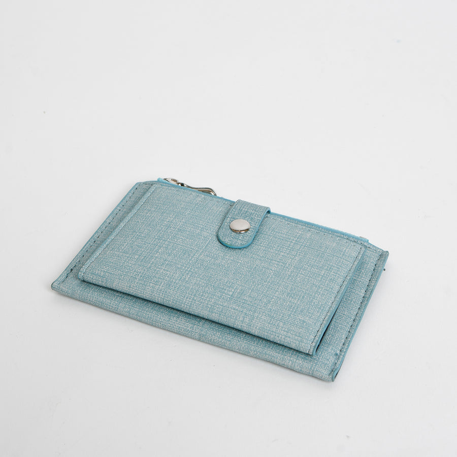 PORTEFEUILLE AVEC PORTE CARTES ET PORTE MONNAIE - IMITATION CUIR - BLEU PÂLE | SMALL WALLET WITH CARD HOLDER INSERTS AND ZIP COIN POCKET - IMITATION LEATHER - LIGHT BLUE