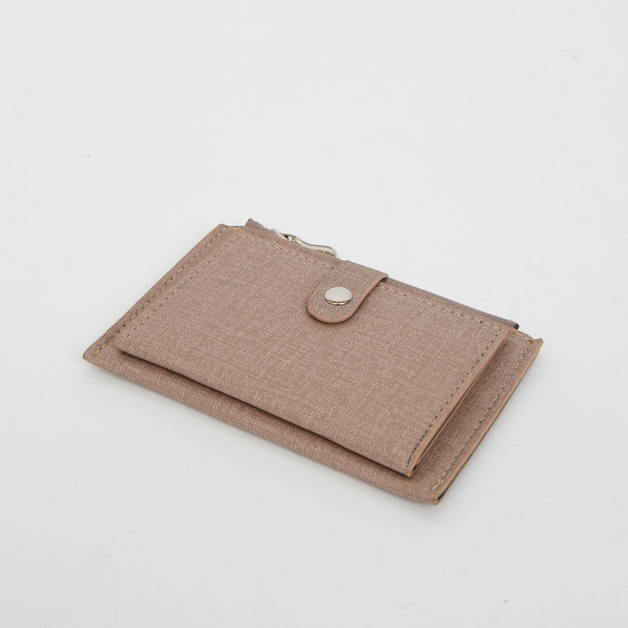 PORTEFEUILLE AVEC PORTE CARTES ET PORTE MONNAIE - IMITATION CUIR - TAUPE | SMALL WALLET WITH CARD HOLDER INSERTS AND ZIP COIN POCKET - IMITATION LEATHER - TAUPE