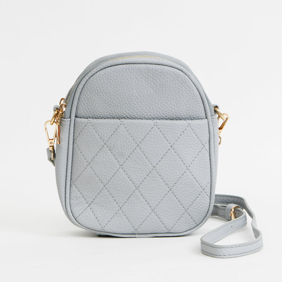 PETIT SAC ARRONDI AVEC FENTE À L'AVANT GANSE AJUSTABLE-IMITATION CUIR - BLEU PÂLE | SMALL ROUNDED HANDBAG WITH ADJUSTABLE STRAP- IMITATION LEATHER - LIGHT BLUE