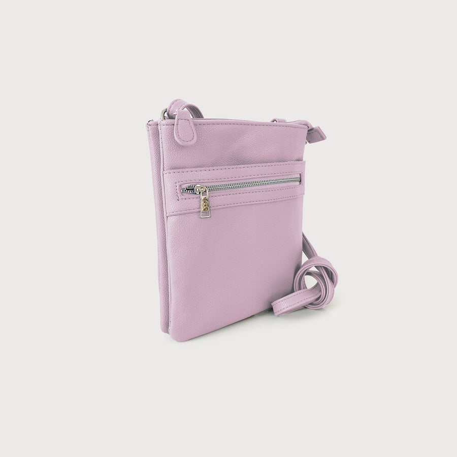 SAC SOUPLE.MULTI POCHETTES INT. POCHETTE EXT AVEC FERMETURE ECLAIR ET GANSE AJUST. - LAVENDE | XBODY BAG W/INSIDE MULTI POCKETS & ZIPPED FRONT POCKET & ADJ. STRAP - IMITATION LEATHER - LAVENDER