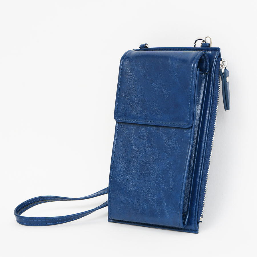 POCHETTE 2/1 MULTI COMPARTIMENTS.GANSE AMOVIBLE AVEC POCHETTE POUR CELLULAIRE - IMITATION CUIR - BLEU | 2/1 WALLET/XBODY BAG.REMOVABLE STRAP.CARD HOLDER INSERTS.CELLPHONE POUCH - IMITATION LEATHER - BLUE