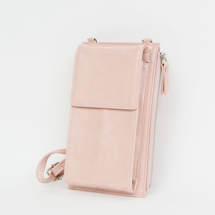 POCHETTE 2/1 MULTI COMPARTIMENTS.GANSE AMOVIBLE AVEC POCHETTE POUR CELLULAIRE - IMITATION CUIR - ROSE PÂLE | 2/1 WALLET/XBODY BAG.REMOVABLE STRAP.CARD HOLDER INSERTS.CELLPHONE POUCH - IMITATION LEATHER - LIGHT PINK