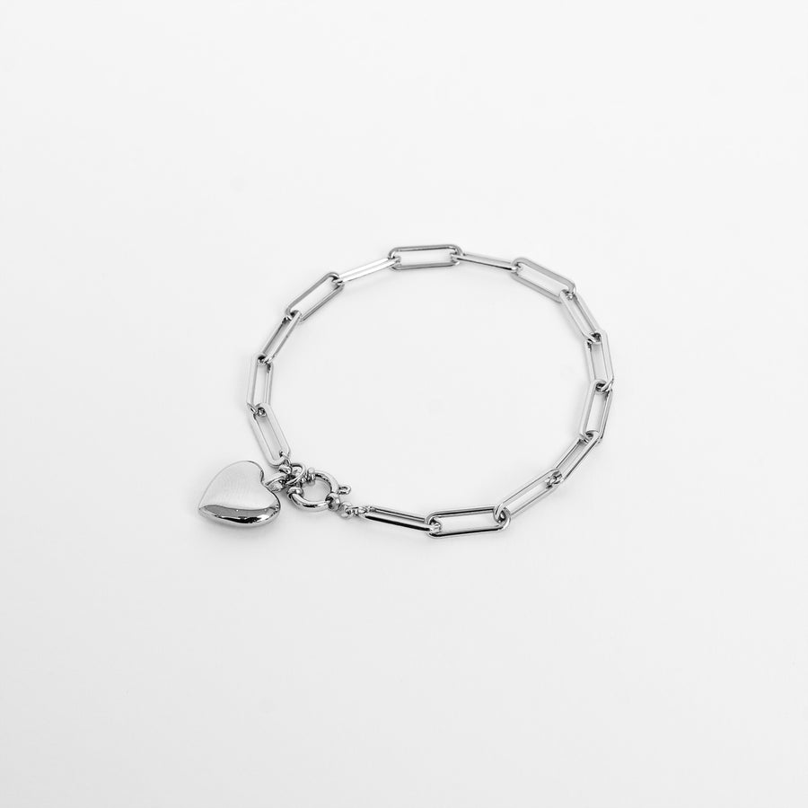 Stainless steel heart charm bracelet silver B002-S