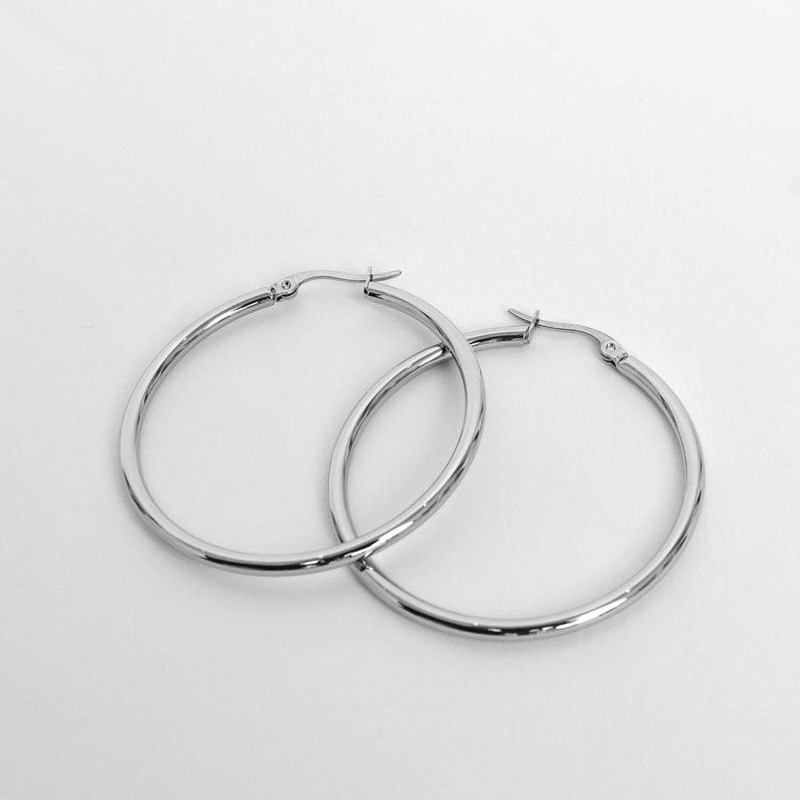 Stainless steel 40mm hoops silver E006-S