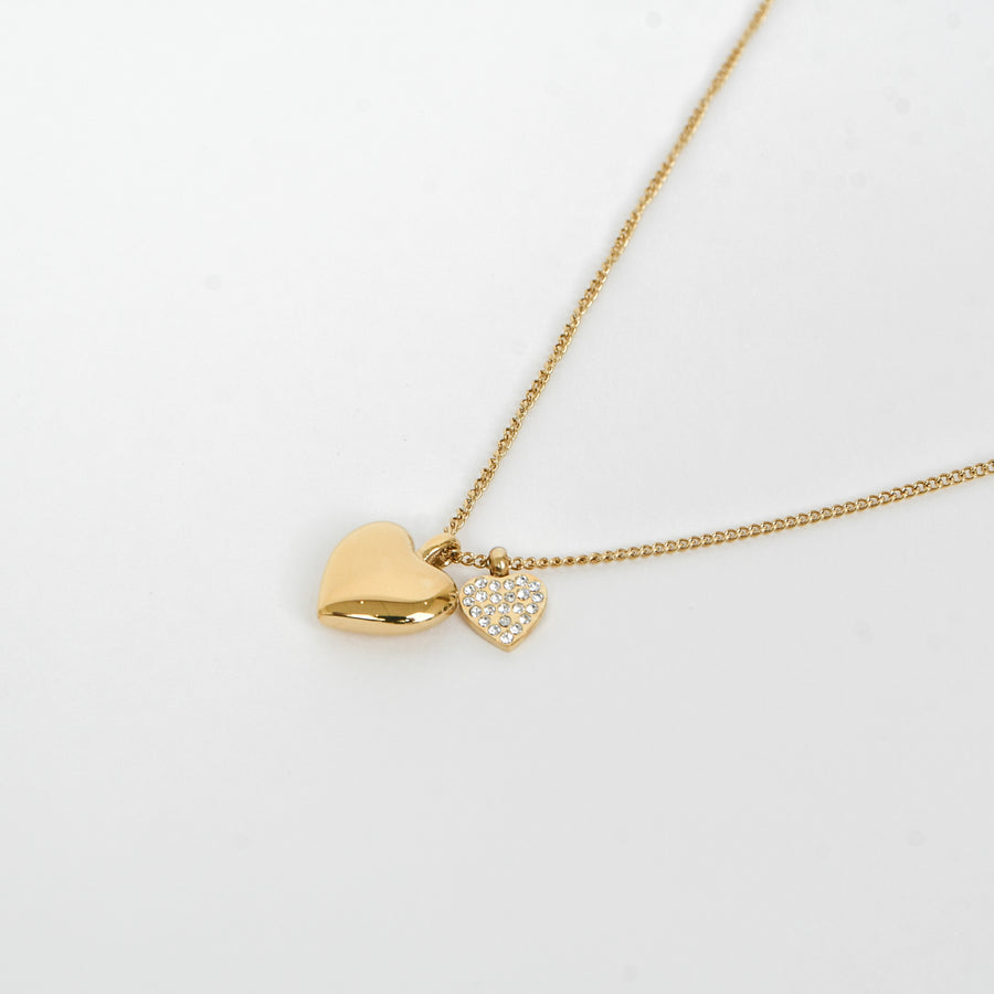 Stainless steel pair of hearts and zircon necklace gold N001-G