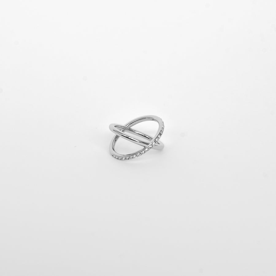 Stainless steel infinity ring with zircons silver R002-S
